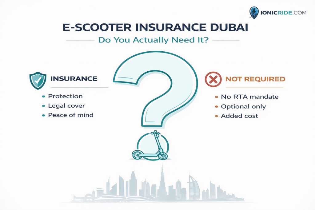 Infographic showing what e-scooter insurance covers in Dubai including liability, theft and damage elements