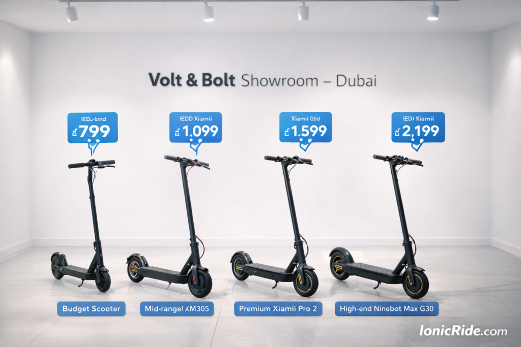 Complete e-scooter pricing breakdown for Dubai showing budget, mid-range, and premium tiers with expected features and longevity for each price point
