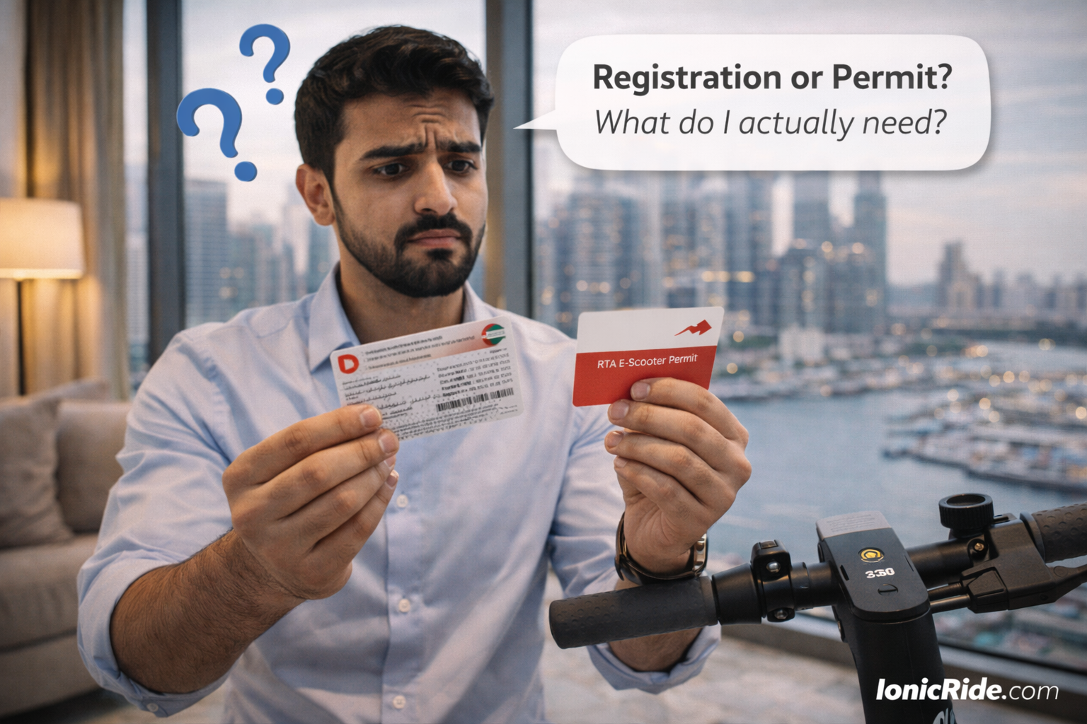 "Complete guide to e-scooter registration requirements in Dubai showing difference between registration, permit, and license with mandatory documentation