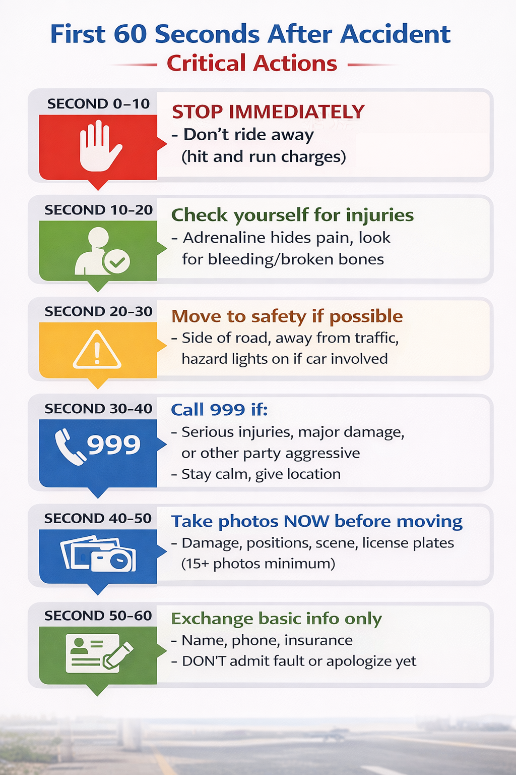 E-scooter accident at-fault cost breakdown showing 6850 AED total including car repairs medical bills scooter damage and traffic fines when rider pays everything