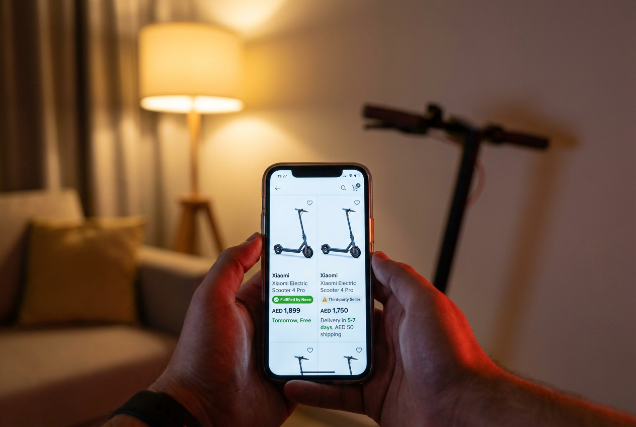 Buying electric scooters online in UAE — Noon Fulfilled by Noon vs third party sellers compared