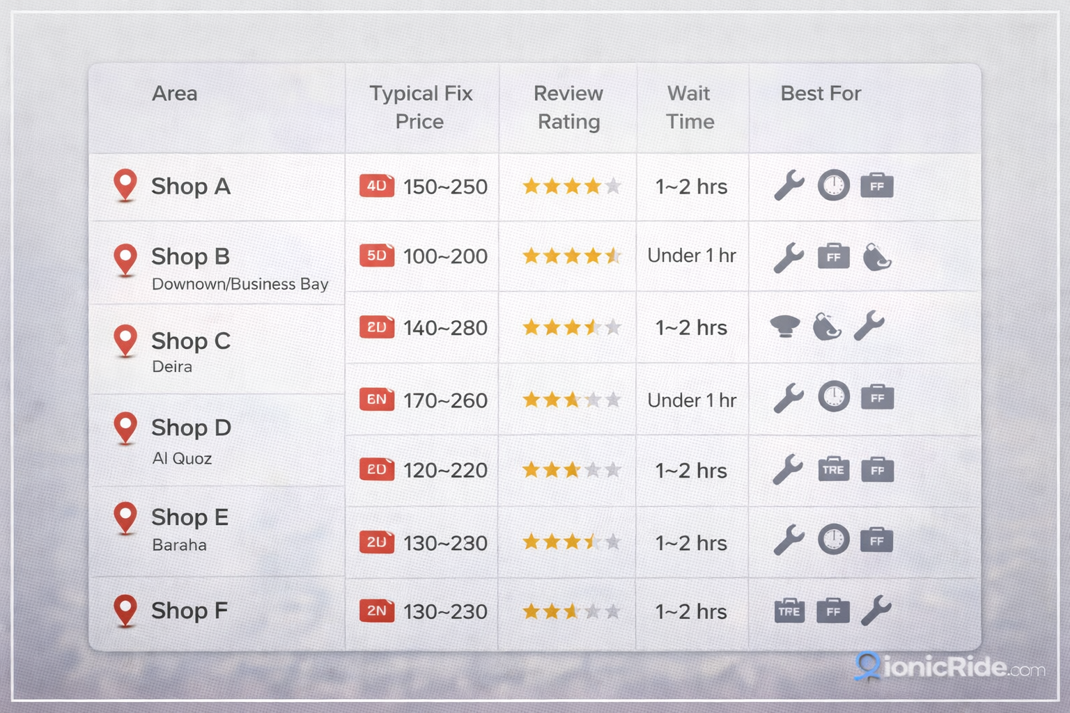 Photo of e-scooter repair at a Dubai workshop showing a technician inspecting the scooter and performing diagnostic checks