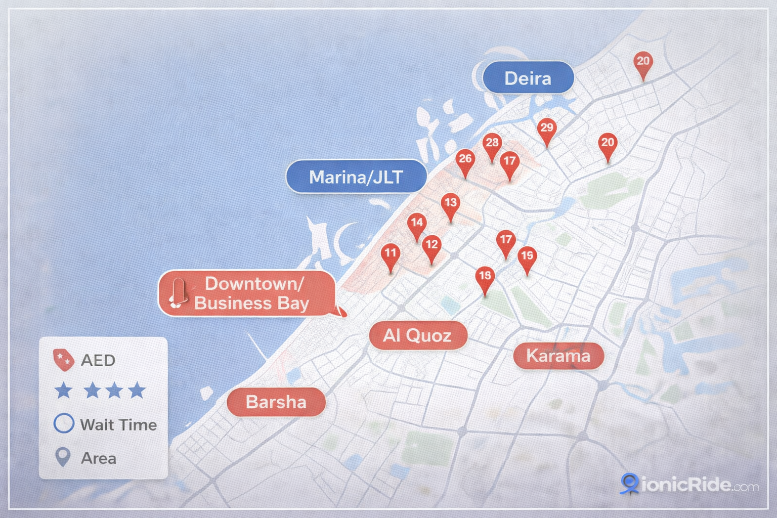 Map graphic of scooter repair shops near me in Dubai showing locations across main areas for quick service access