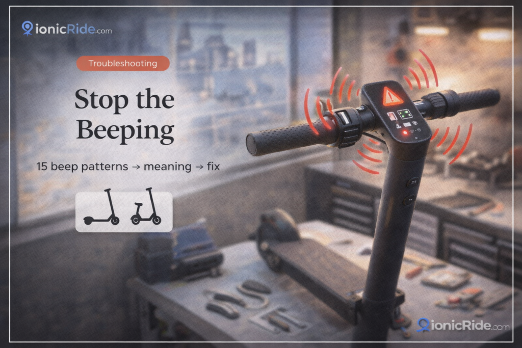E-scooter beeping usually signals a fault or safety lockout — use the beep pattern and symptoms to pinpoint the cause fast.