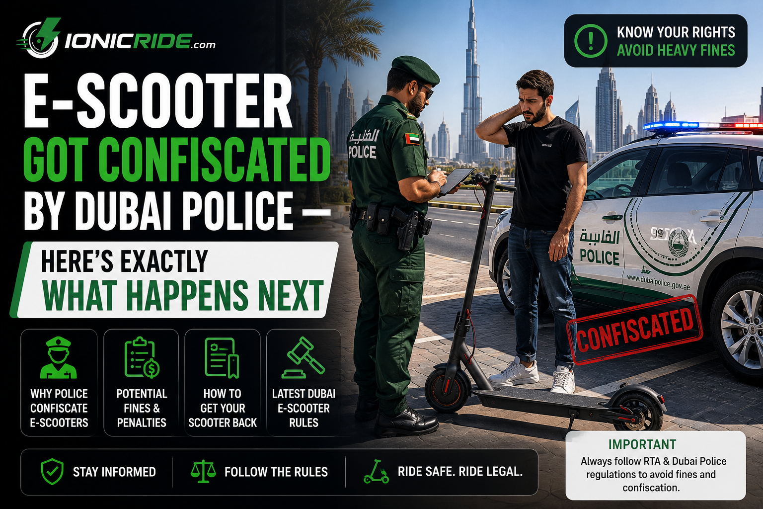 Got your electric scooter confiscated by Dubai Police? Learn why scooters get seized, possible fines, recovery steps, RTA rules, and exactly what happens next in Dubai in 2026.