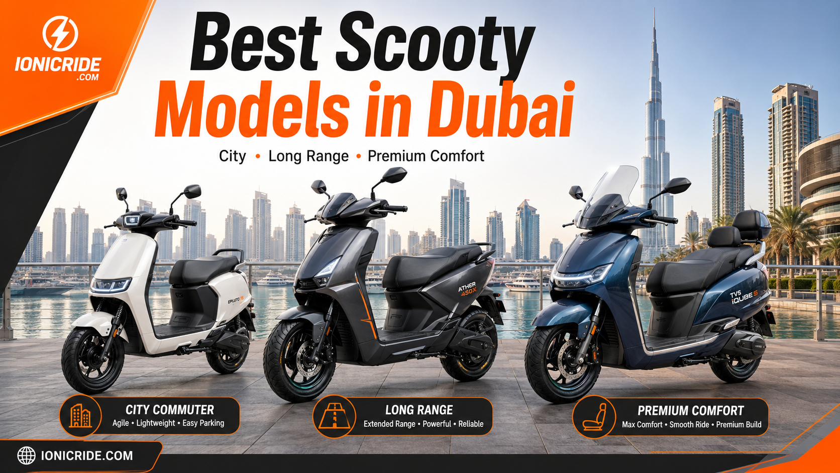 Best scooty models in Dubai 2026 including city commuter, long range and premium comfort options