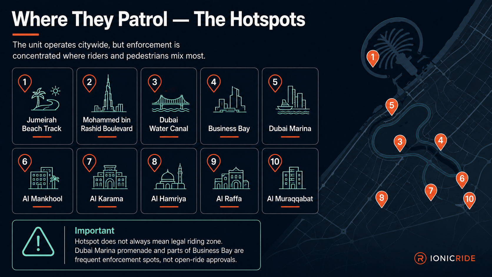 Dubai Personal Mobility Unit Patrol Hotspots Dubai Personal Mobility Monitoring Unit patrol hotspots including Dubai Marina Business Bay and Jumeirah Beach Track