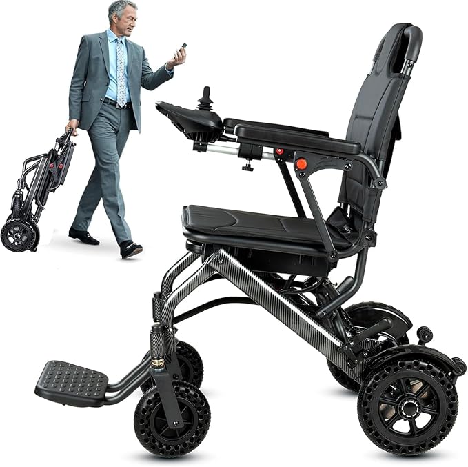 Moficno carbon fibre coated lightweight foldable electric wheelchair, 13.5 kg, airline approved