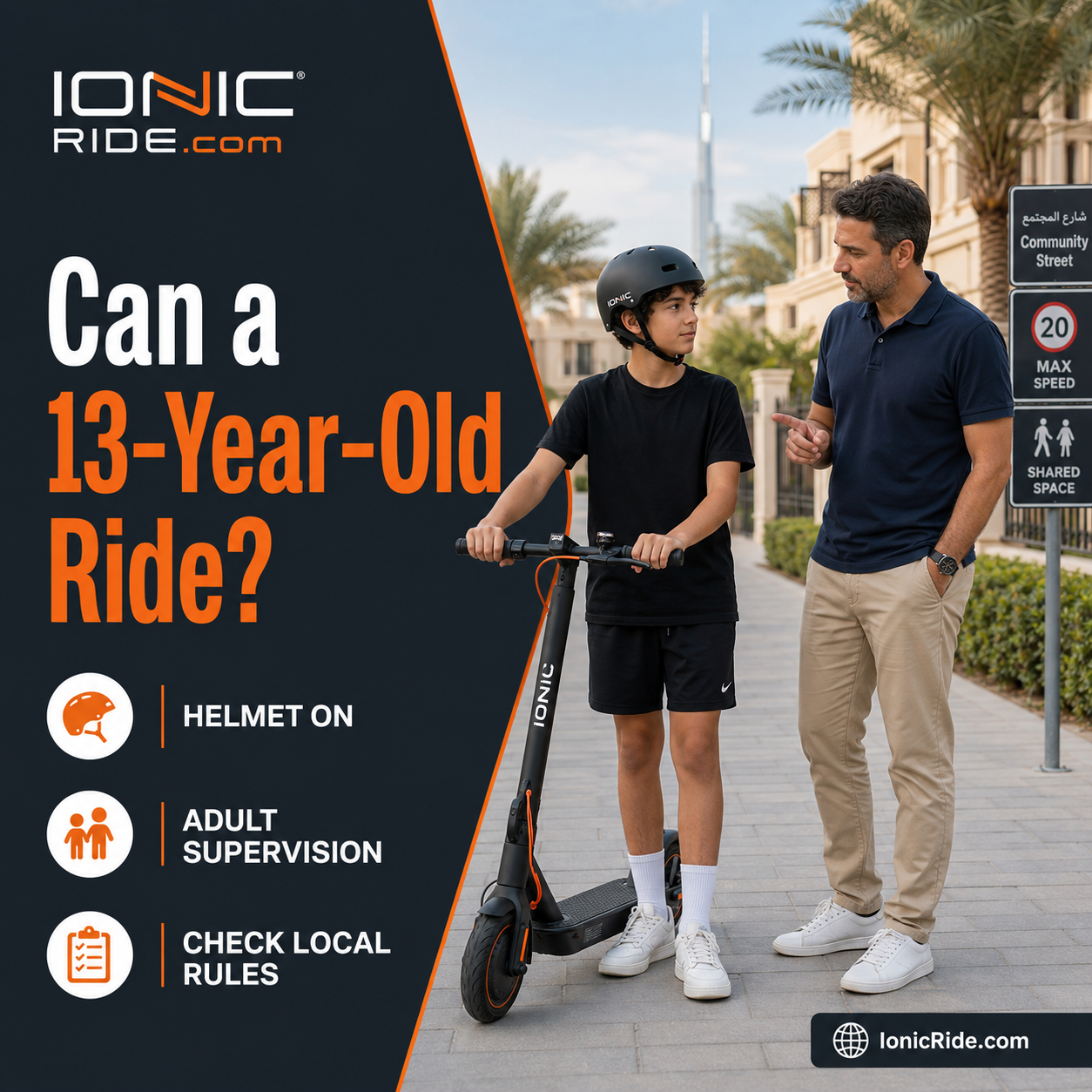 Can Kids Ride E-Scooters in Dubai Can kids ride e-scooters in Dubai showing the age rules for children and teenagers