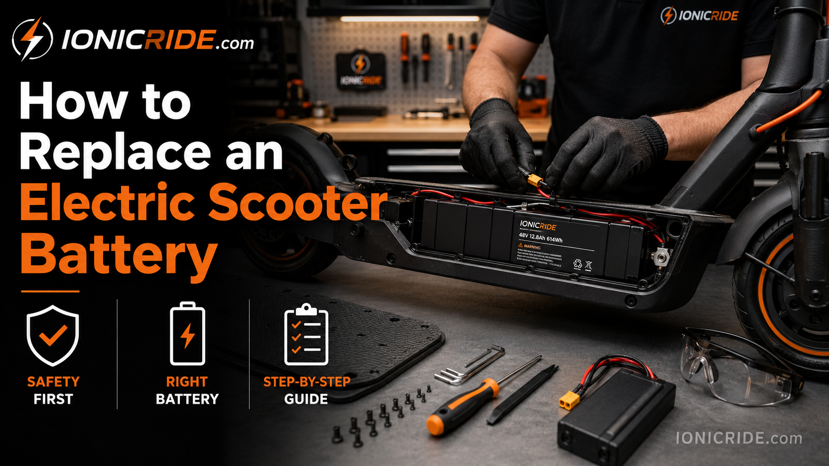 How to replace an electric scooter battery safely with tools and battery pack