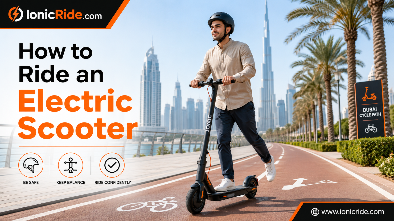 How to ride an electric scooter beginner guide showing stance, throttle and braking basics