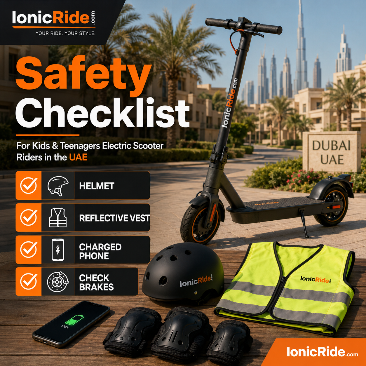 Kids E-Scooter Safety Checklist UAE Kids e-scooter safety checklist for UAE parents covering helmets supervision and private property riding
