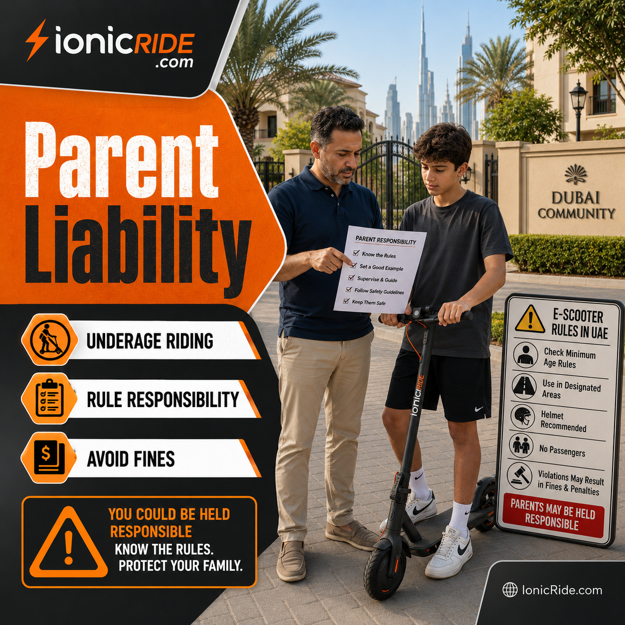 Parent Liability for E-Scooter Riding UAE Parent liability for underage e-scooter riding in the UAE including fines confiscation and negligence cases