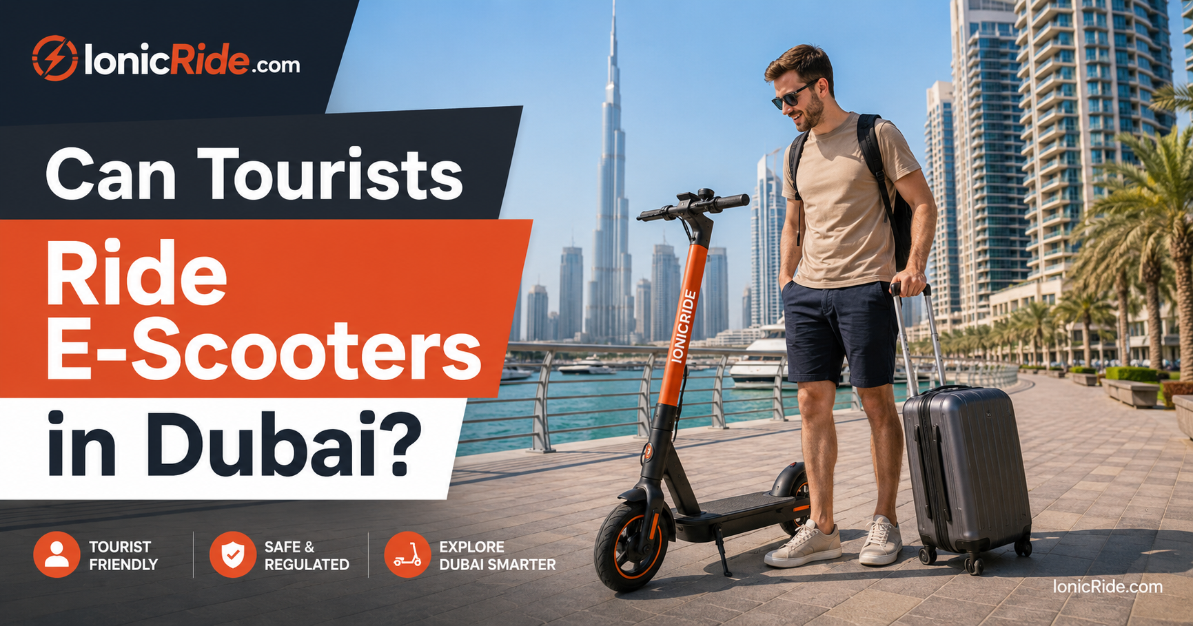 Tourists riding e-scooters in Dubai in 2026 with safe riding guidance