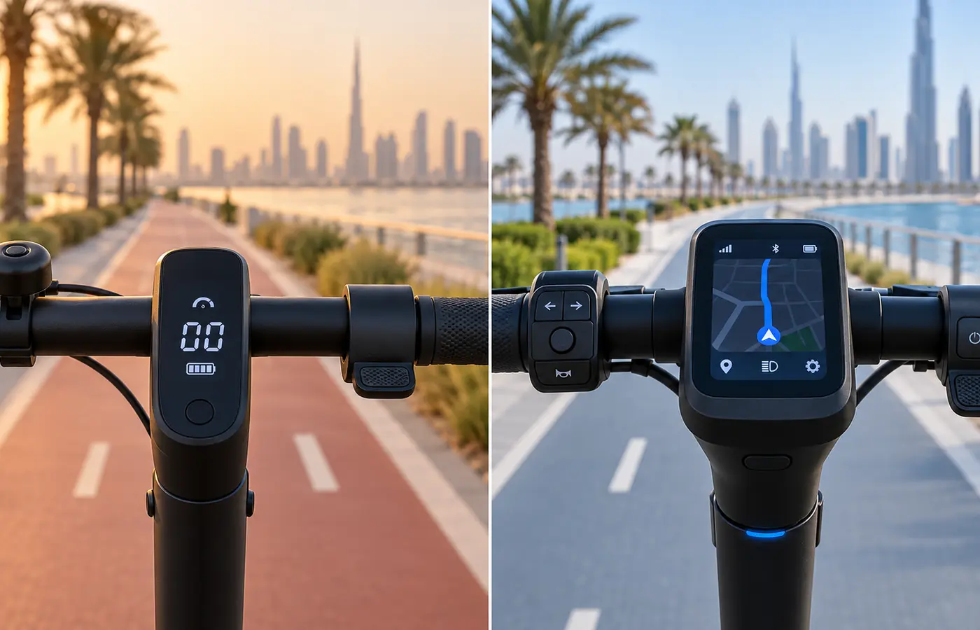 Electric scooter cockpit technology comparison Simple and premium electric scooter display and control comparison