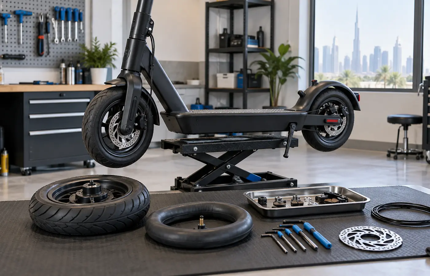 Electric scooter repairability and parts UAE Electric scooter repairability and common replacement parts in a UAE workshop